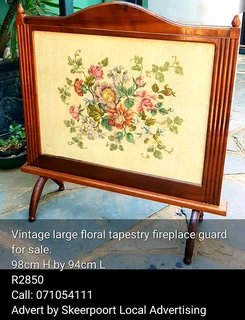 Vintage floral large tapestry fireplace guard for sale.