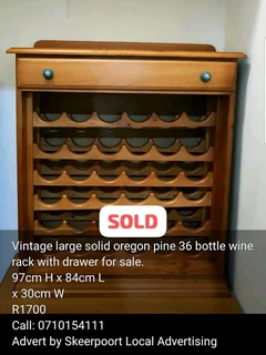 Mid century solid oak 24 bottle wine rack with drawer for sale