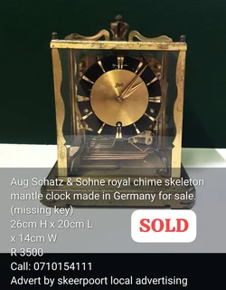 Aug Schatz & Sohne royal chime skeleton mantle clock for sale
