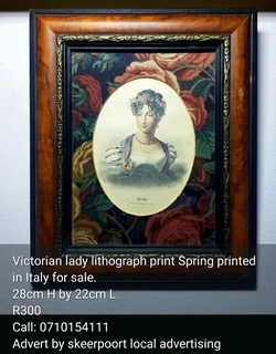 Victorian lady lithograph print Spring printed in Italy for sale