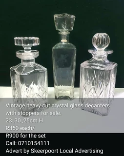 Vintage heavy cut crystal glass dencanters for sale.