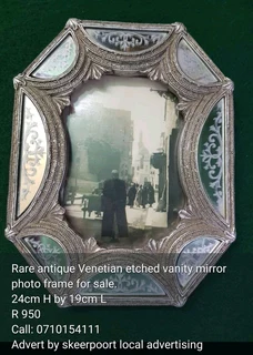 Rare Antique Venetian etched vanity mirror for sale.