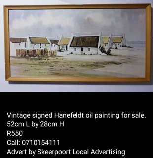 Vintage signed Hanefeldt oil painting for sale.