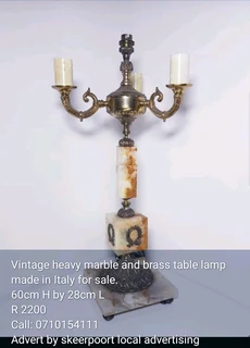 Vintage heavy marble and brass table lamp made in Italy for sale