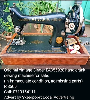 Original vintage Singer EA355928 hand crank sewing machine for sale.