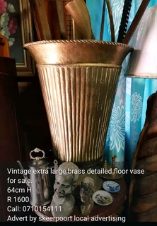 Vintage extra large brass detailed floor vase for sale