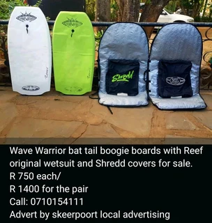 2x Wave Warrior bat tail boogie boards with covers for sale