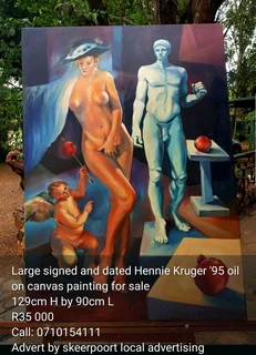 Large signed and dated Hennie Kruger 95 oil on canvas painting for sale