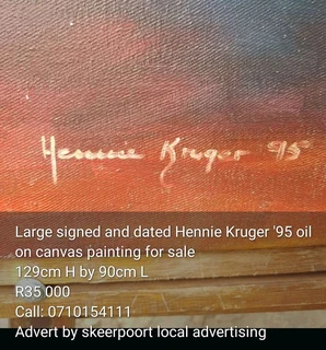 Large signed and dated Hennie Kruger 95 oil on canvas painting for sale