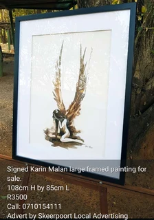 Signed Karin Malan large framed painting for sale.