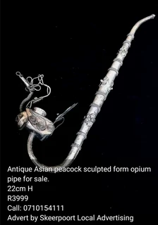 Antique Asian peacock sculpted pipe for sale