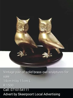 Vintage pair of solid brass owl sculptures for sale
