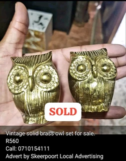 Vintage pair of solid brass owl sculptures for sale