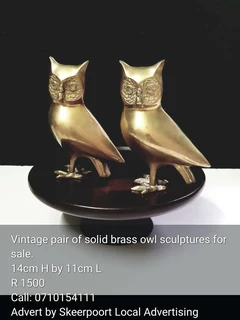 Vintage pair of solid brass owl sculptures for sale
