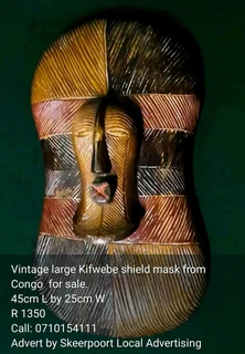 Vintage large Kifwebe shield mask from congo for sale