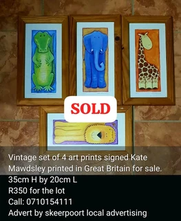 Set of 4 art prints signed Kate Mawdsley for sale