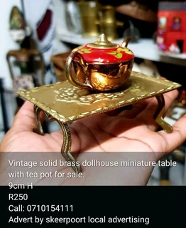 Vintage solid brass dollhouse miniature table with tea pot for sale