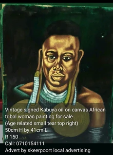 Vintage signed Kabuya oil on canvas paintings for sale.