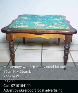 Mid century wooden vanity stool for sale.