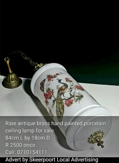 Rare antique brasa hand painted porcelain ceiling lamp for sale