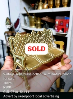 Vintage solid brass dollhouse miniature bench for sale.