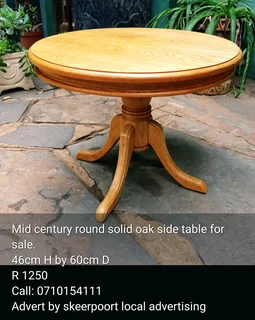 Mid century round solid oak coffee table/side table for sale