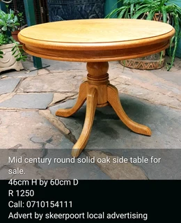 Mid century round solid oak coffee table/side table for sale