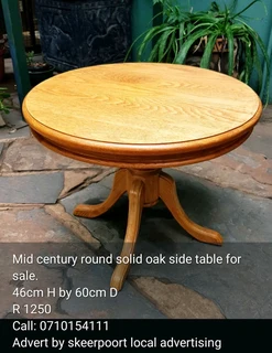 Mid century round solid oak coffee table/side table for sale