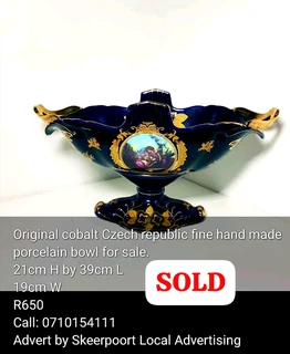 Original cobalt Czech republic fine hand made porcelain bowl for sale