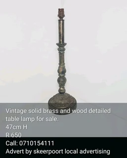 Vintage solid brass and wood detailed table lamp for sale