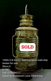 1940s GB Anchor sea horse trade mark ship lantern for sale