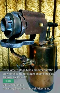 Extra Large Vintage Brass Monitor Paraffin Blow Torch Lamp For Steam Engine For Sale.