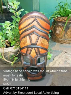 Vintage hand carved wall mount African tribal mask for sale