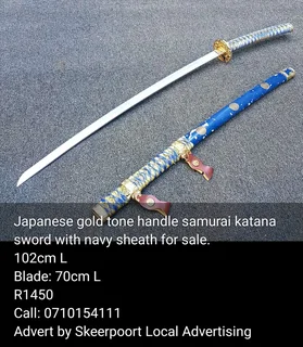 Japanese gold tone handle katana sword with sheath for sale