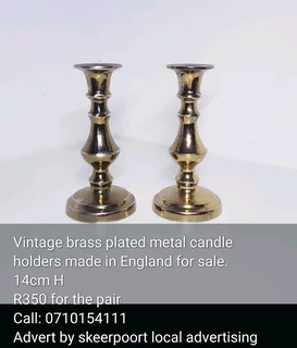 Vintage brass plated metal candle holders made in England for sale