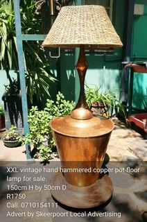 XXL vintage hand hammered copper pot floor lamp for sale