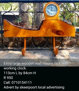 Extra large wooden wall mount rack with working clock for sale