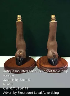 Antique pair of deer hoof table lamp for sale