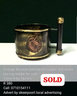Vintage Russian hammered copper and brass tea cup for sale