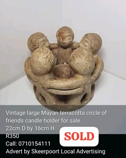 Vintage large Mayan terracotta circle of friends candle holder for sale
