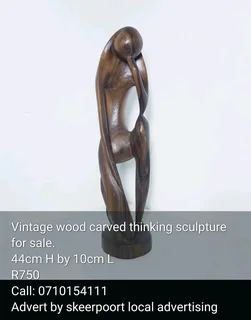 Vintage wood carved thinking sculpture  for sale