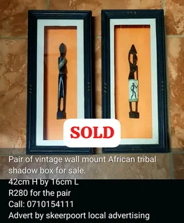 Pair of wall mount African tribal shadow box for sale