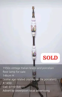 1950s vintage Italian brass and porcelain floor lamp for sale