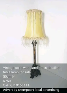 Vintage solid wood and brass detailed table lamp for sale