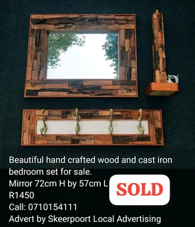 Beautiful hand crafted wood and cast iron 3 piece set for sale.