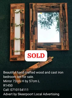 Beautiful hand crafted wood and cast iron 3 piece set for sale.