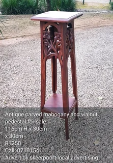 Antique carved mahogany and walnut pedestal for sale