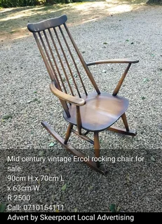 Mid century solid oak and leather rocking chair for sale