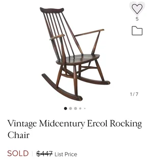 Mid century solid oak and leather rocking chair for sale