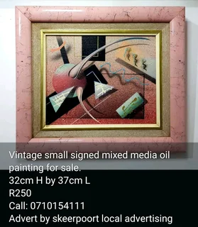 Vintage small signed mixed media oil paintings for sale